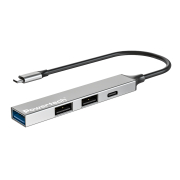 Powertech USB hub, 4x θυρών, USB 3.2, 5Gbps, USB-C σύνδεση, γκρι