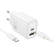 Hoco N61 Gentle Φορτιστής Pd20w+Qc3.0 Με Καλώδιο Pd Σε Type-C 2 Θύρες Λευκός