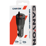 Canyon Φορτιστής Αυτοκινήτου 2.4A + μια Θύρα USB κι Ενσωματωμένο Καλώδιο Lightning Μαύρο C-033