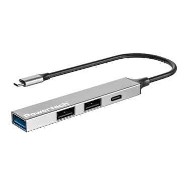 Powertech USB hub, 4x θυρών, USB 3.2, 5Gbps, USB-C σύνδεση, γκρι