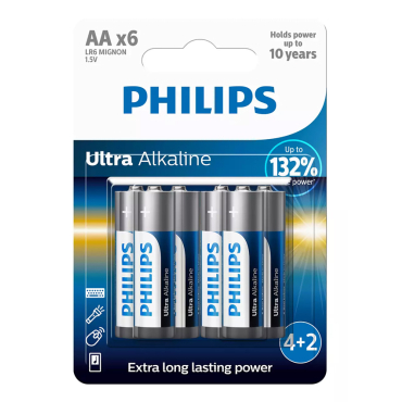 Philips Ultra Αλκαλικές Μπαταρίες Lr6e6bp/10 Aa Lr6 1.5v 6τμχ