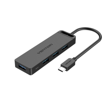Vention Type-C to 4-Port USB 3.0 Hub with Power Supply Black 0.15M ABS Type
