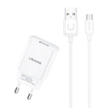 Usams Φορτιστής Τοίχου T21OCMC01 Με Καλώδιο Micro USB USB 2.1A Λευκός