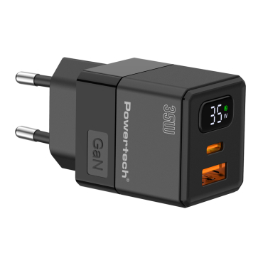 Powertech Φορτιστής Τοίχου σε Οθόνη Usb Usb C 35w Gan Μαύρος