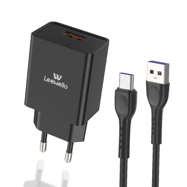 Leewello Φορτιστής με Θύρα USB-A και Καλώδιο USB Type-C 20W Μαύρο