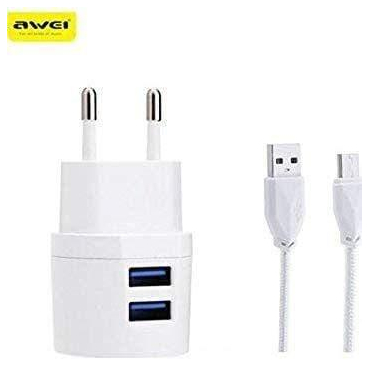 Awei 2 Usb Output Fast Charger Dc 5.0v/2.1a White Μαζι Με Καλωδιο