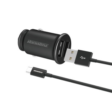 Rockrose Φορτιστής Αυτοκινήτου Ranger P2 με Καλώδιο 2x Usb 12w Μαύρο