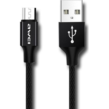 Awei Καλώδιο Ταχείας Φόρτισης Και Δεδομένων USB 2.0 Σε Micro USB Με Υφασμάτινη Επένδυση 1m Μαύρο